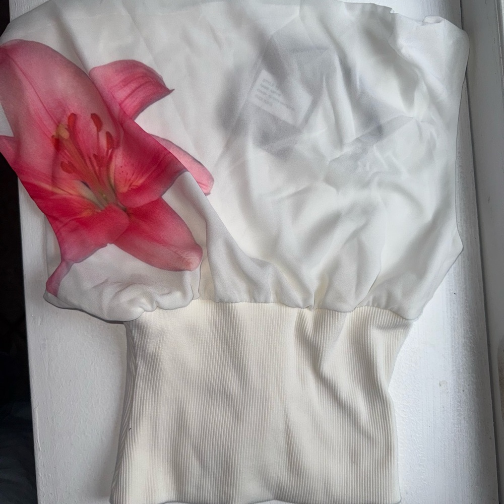 Elegant White and Pink Floral Women's Top